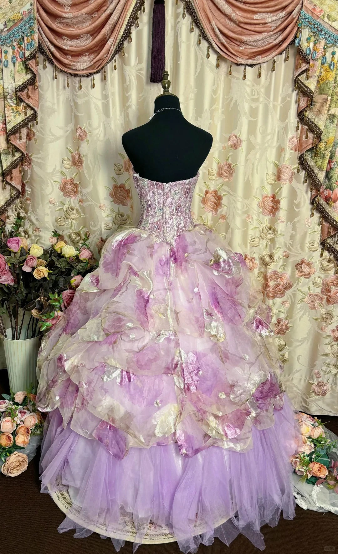 Sweet Prom Dress Sweetheart Pleated Print Ball Gown Evening Dress Masquerade Ball D2468