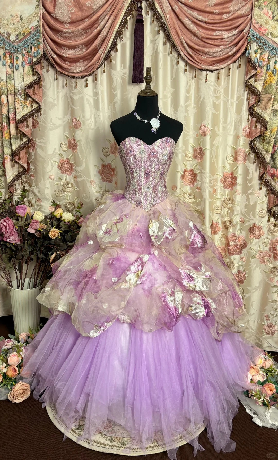 Sweet Prom Dress Sweetheart Pleated Print Ball Gown Evening Dress Masquerade Ball D2468