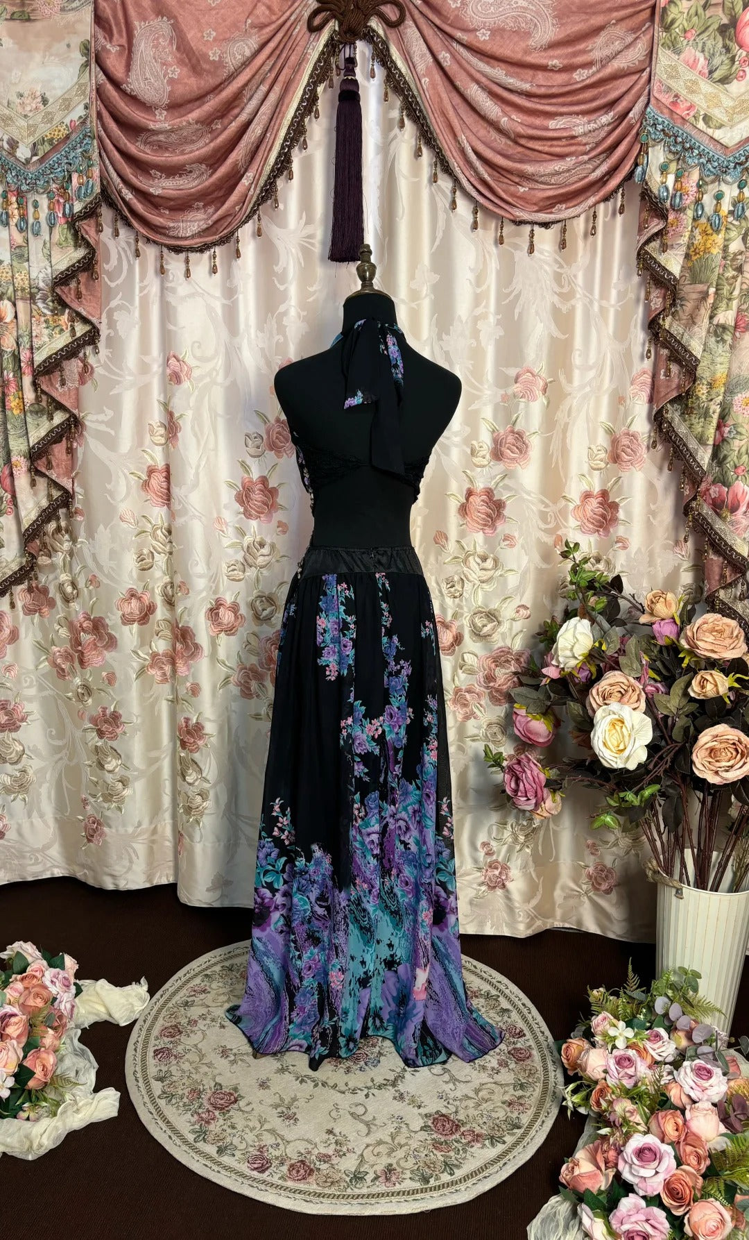 Superbe robe de bal trapèze dos nu imprimée, longue robe de soirée, robe de gala D2471