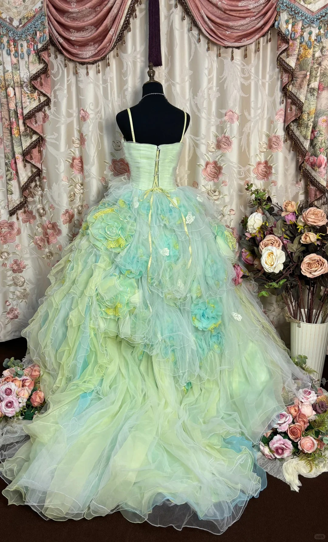 Sweet Prom Dress Spaghetti Straps Ruffle Pleated Ball Gown Evening Dress Masquerade Ball D2473