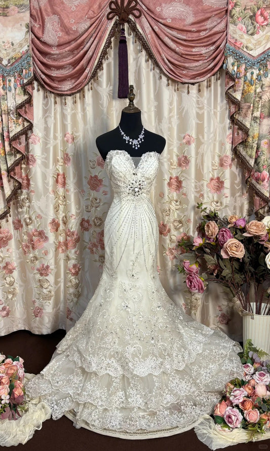 Hübsches Brautkleid Sweetheart Perlen Meerjungfrau Langes Abendkleid Galakleid Ballkleid D2487