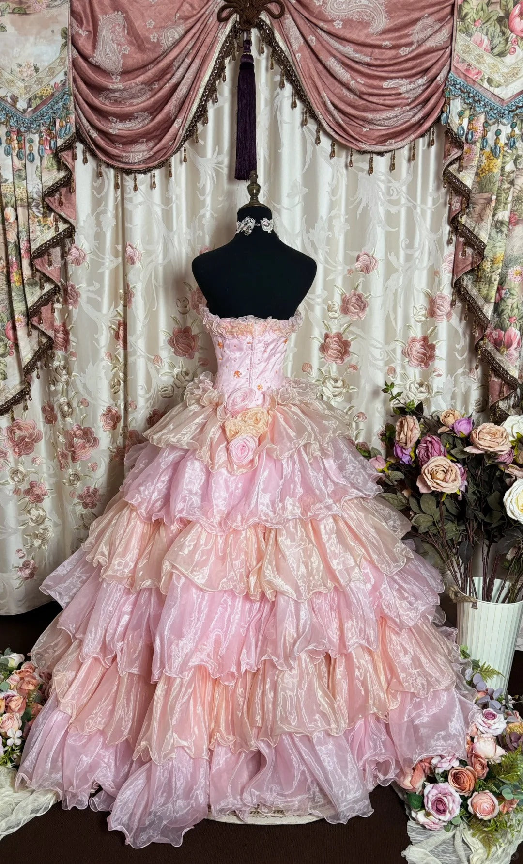 Cute Prom Dress Strapless Pleated Tiered Ball Gown Evening Dress Gala Dress Masquerade Ball D2488
