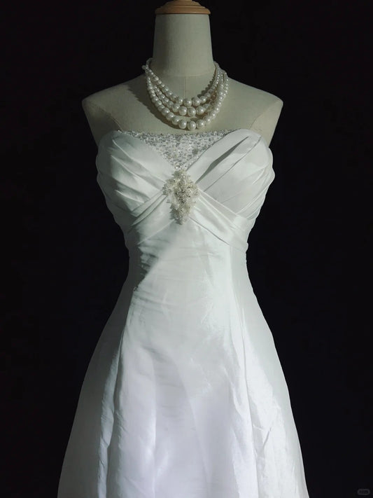 Charmantes Ballkleid A-Linie Trägerlos Plissee Brautkleid Abendkleid Galakleid Business Dinnerkleid D2515