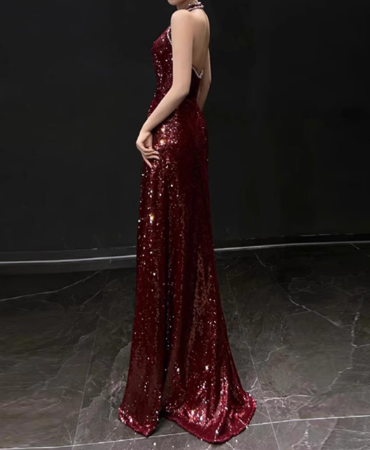Shiny Prom Dress Halter Sequins Prom Gown Evening Dress Gala Dress D2530