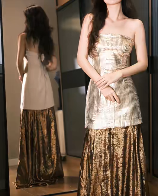 Robe de bal brillante, sans bretelles, longueur au sol, robe de soirée, robe de gala, D2544