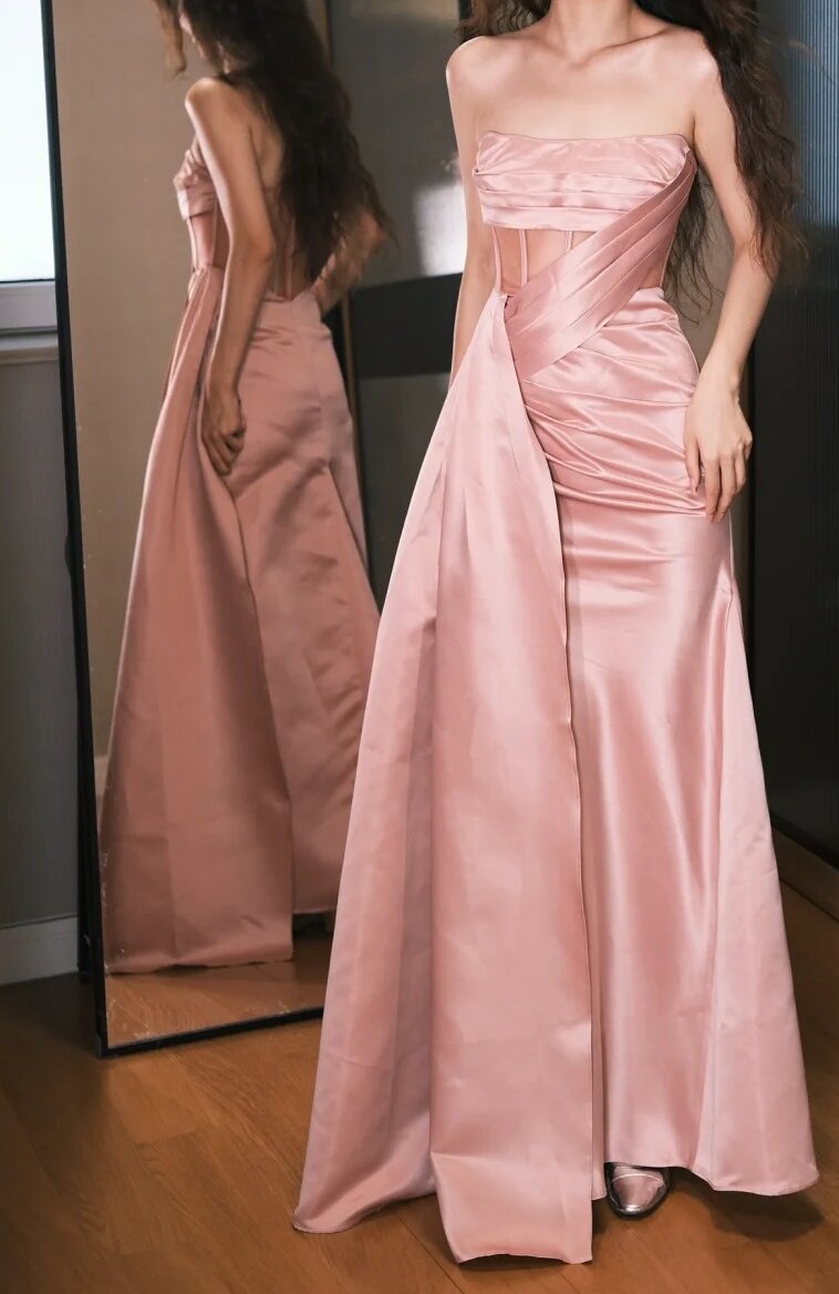 Robe de bal trapèze plissée sans bretelles, robe de soirée, robe de gala, D2552