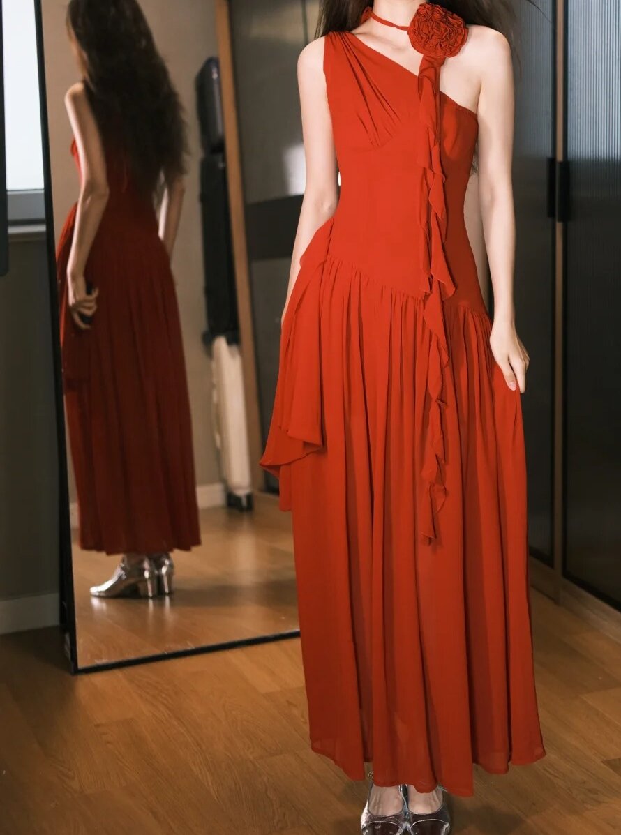 Beauty Ballkleid One Shoulder Plissee Ballkleid Abendkleid Galakleid D2553