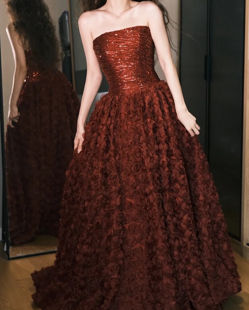 Superbe robe de bal bustier à fleurs, robe de soirée, robe de gala D2554