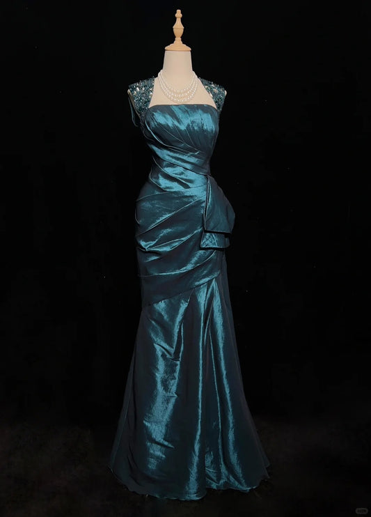 Robe de bal élégante dos nu plissée style sirène, robe de soirée, robe de gala D2561