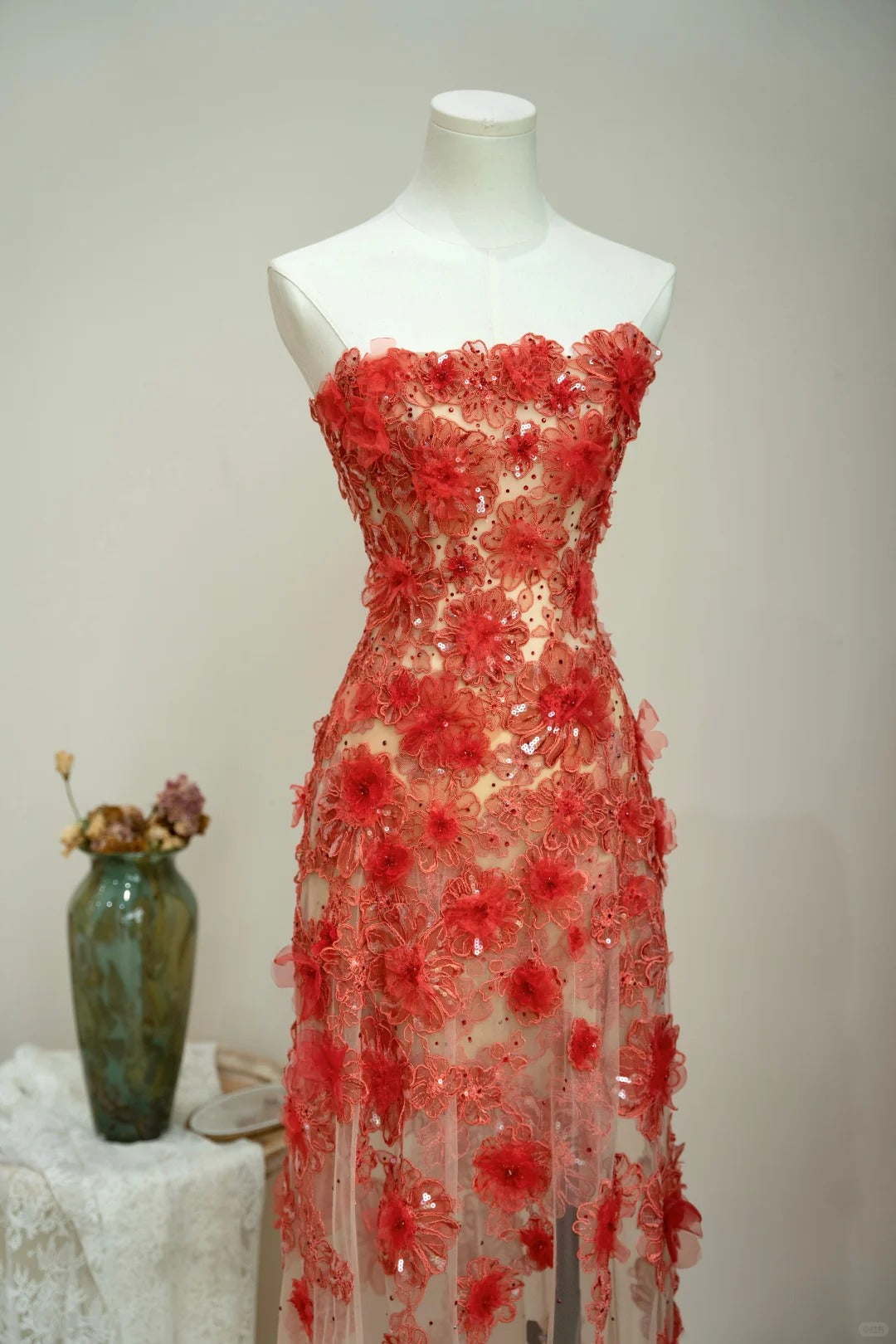 Pretty Prom Dress Strapless Flower Prom Gown Evening Dresses Gala Dress Party Dress D2568