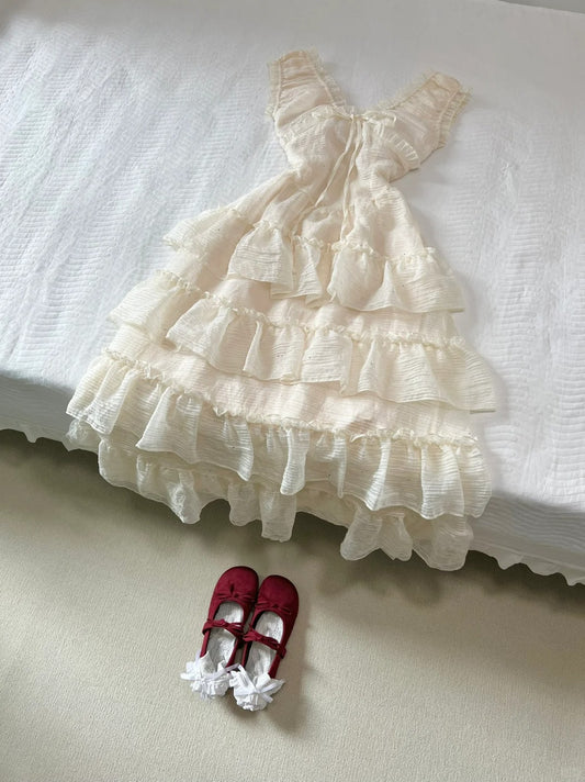 Süßes Ballkleid mit V-Ausschnitt, Schnürung und Rüschen, Ballkleid, Partykleid, Date-Kleid D2576