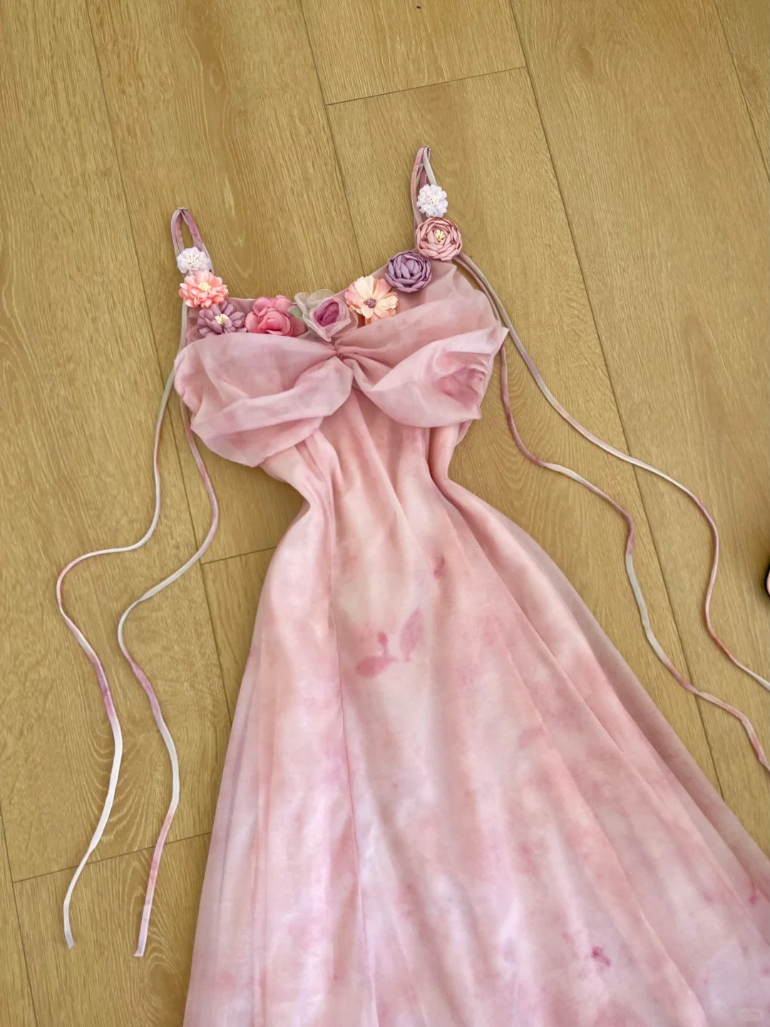 Jolie robe de bal à bretelles spaghetti et imprimé floral, robe de soirée D2582