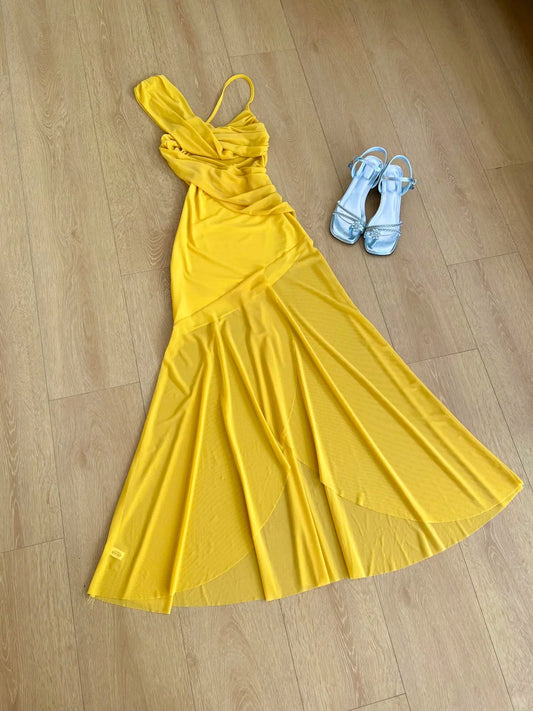 Atemberaubendes Ballkleid mit asymmetrischen Trägern, plissiertes Ballkleid, Abendkleid, Partykleid D2584