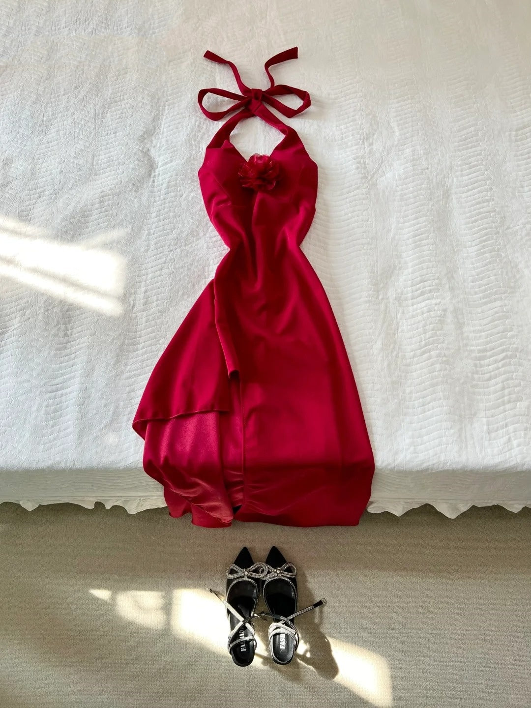 Stunning Prom Dress Halter Slit Wine Red Prom Dress Evening Dress Party Dress D2586