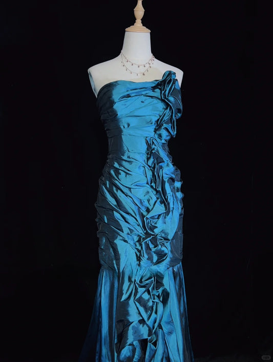 Superbe robe de bal bustier plissée à volants, robe de gala, robe de soirée D2596