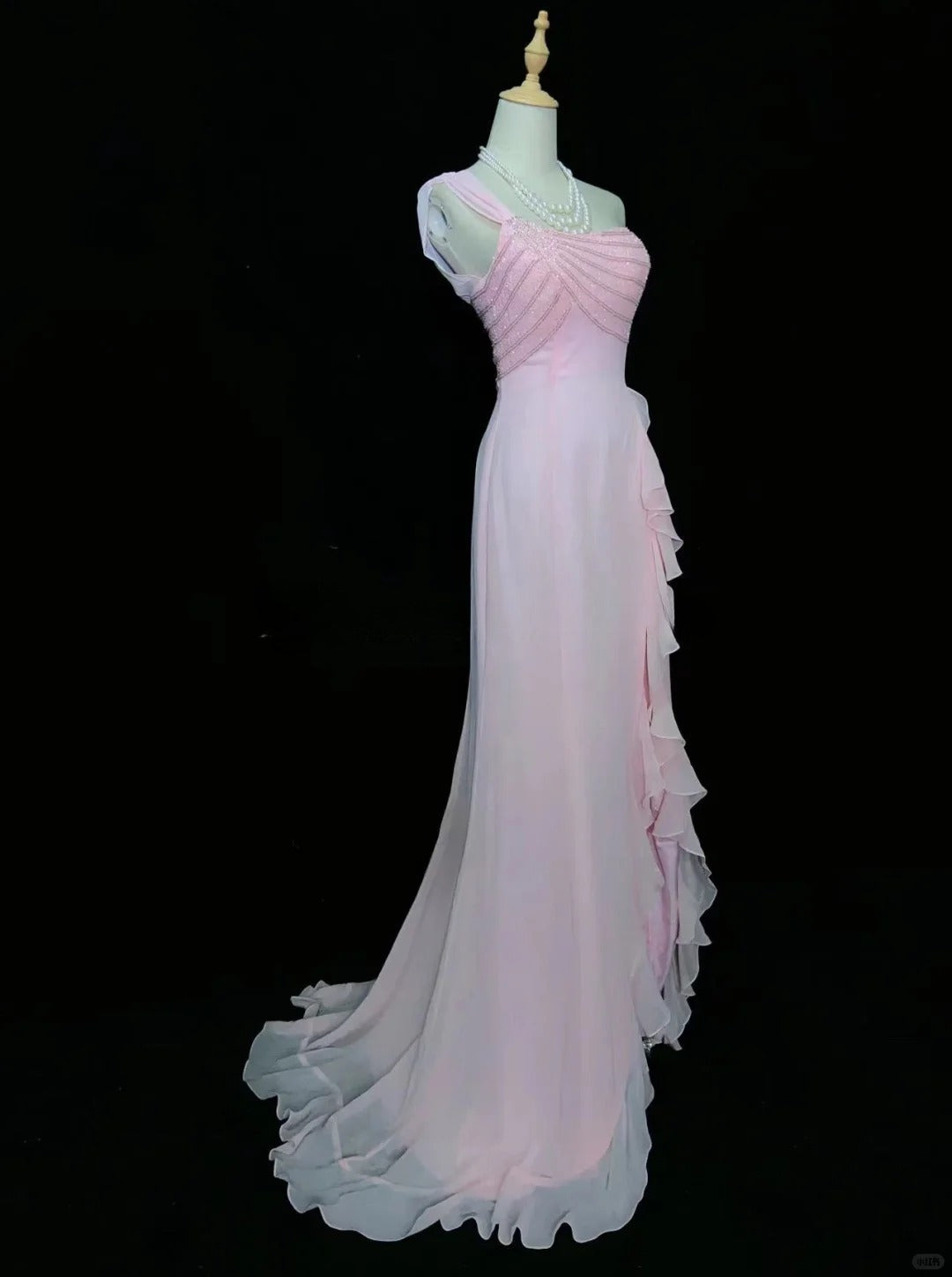 Süßes Ballkleid mit einer Schulter und Rüschenschlitz, Ballkleid, Galakleid, Abendkleider D2599