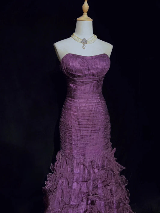 Charmante robe de bal bustier plissée à volants, robe de soirée, robe de bal D2605