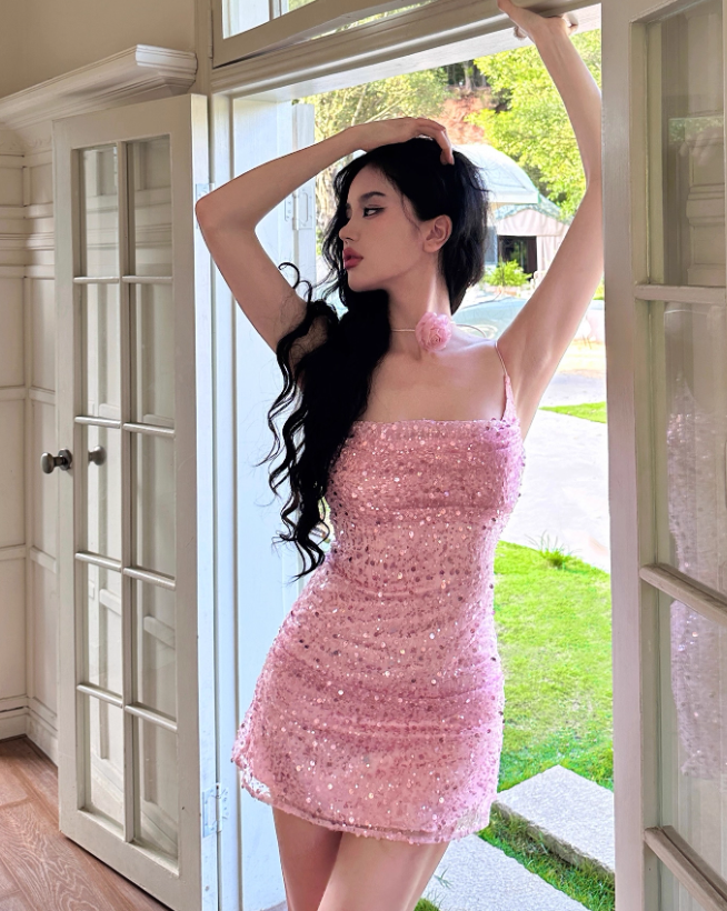 Shiny Homecoming Dress Spaghetti Straps Evening Dresses Birthday Party Dress Short Prom Gown D2617