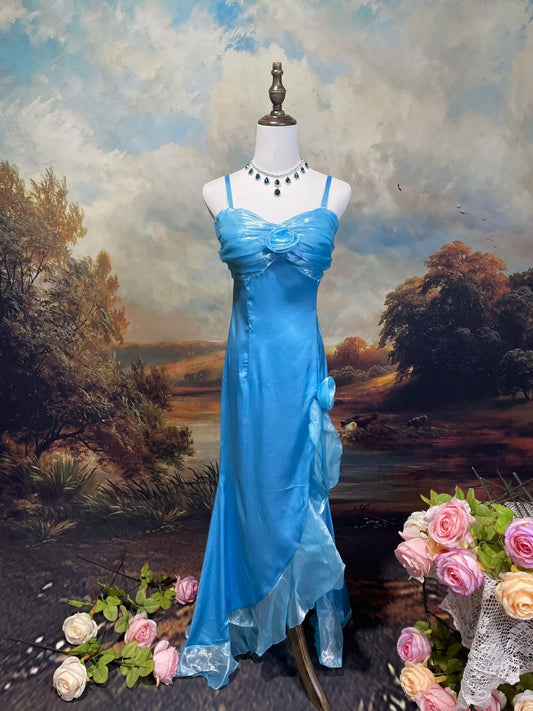 Robe de bal élégante à bretelles spaghetti et volants plissés, robe de soirée, robe de fête d'anniversaire, robe de bal D2619