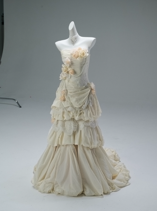 Robe de bal élégante sans bretelles, plissée, à fleurs, robe de gala, robe de soirée D2631