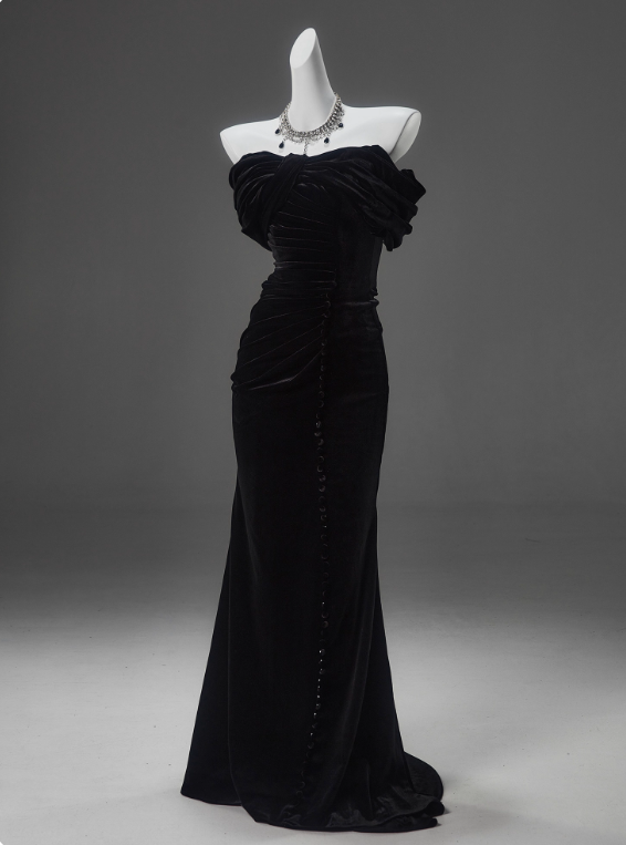 Charming Prom Dress Black Strapless Pleated Mermaid Prom Gown Gala Dress Evening Dress D2633
