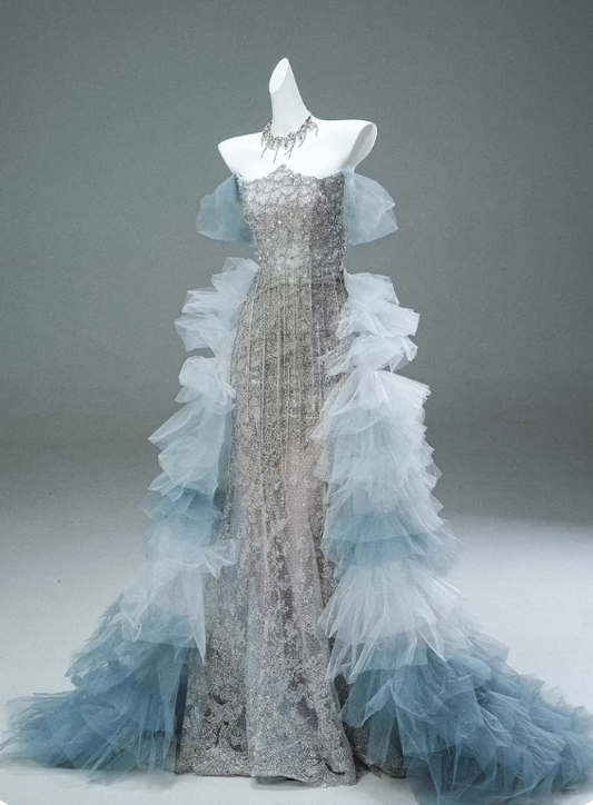 Robe de bal brillante sans bretelles en tulle, robe de gala, robe de soirée D2634