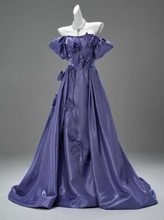 Superbe robe de bal à épaules dénudées et fleurs, robe de gala, robe de soirée D2639