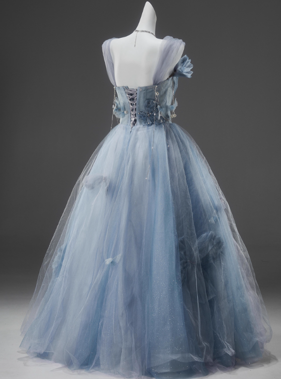 Elegant Prom Dress Spaghetti Straps Pleated Tulle Ball Gown Evening Dress Sweet 16 Dress D2644