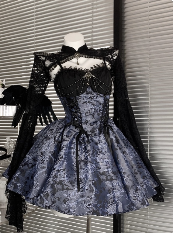 Charming Spaghetti Straps Print Halloween Costumes Cosplay Dress Short Women Dress D2664