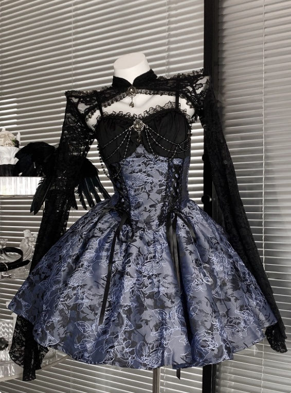 Charming Spaghetti Straps Print Halloween Costumes Cosplay Dress Short Women Dress D2664