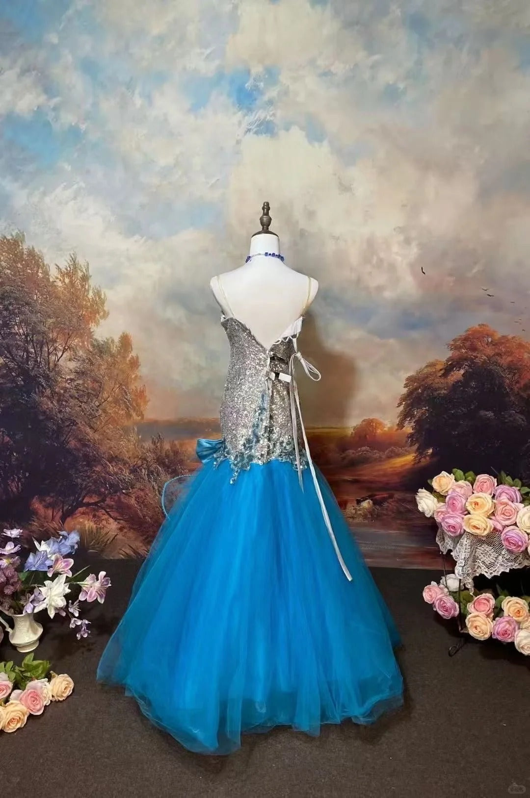 Shiny Prom Dress Spaghetti Straps Mermaid Prom Gown Evening Dress Gala Dress D2671