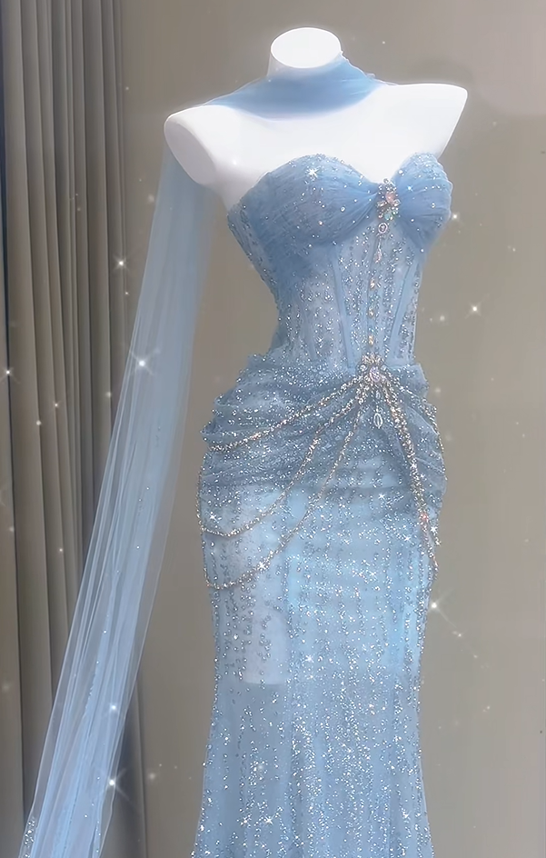 Shiny Prom Dress Sweetheart Pleated Tulle Mermaid Prom Gown Evening Dress Party Dress D2680