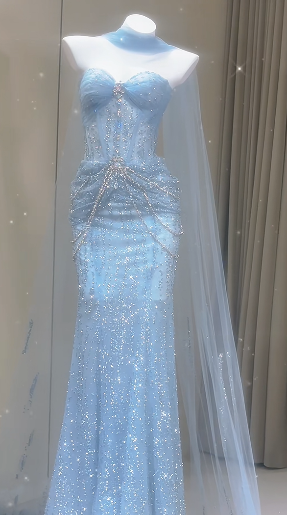 Shiny Prom Dress Sweetheart Pleated Tulle Mermaid Prom Gown Evening Dress Party Dress D2680