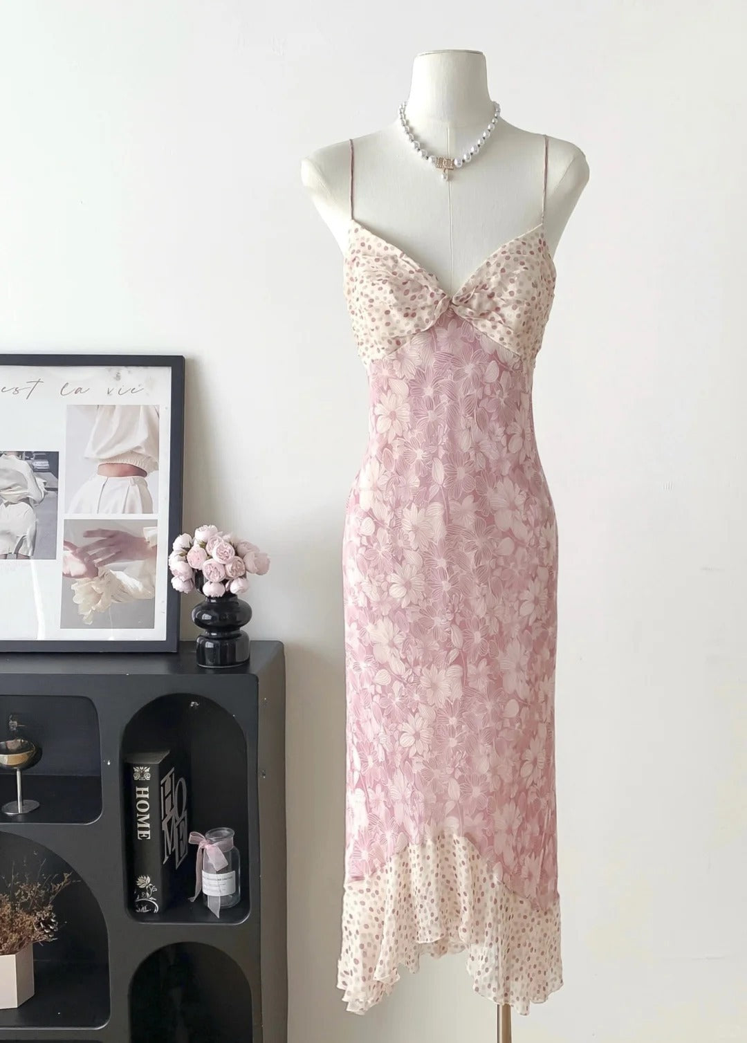 Robe de bal élégante à bretelles spaghetti et imprimé pois, robe de soirée D2688