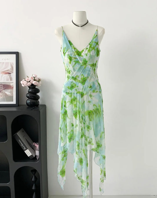 Jolie robe de bal à col en V et ourlet asymétrique plissé, robe de soirée, robe de danse D2692