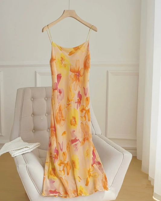 Elegantes Damen Sommerkleid Spaghettiträger Print Partykleider Urlaubskleid D2695