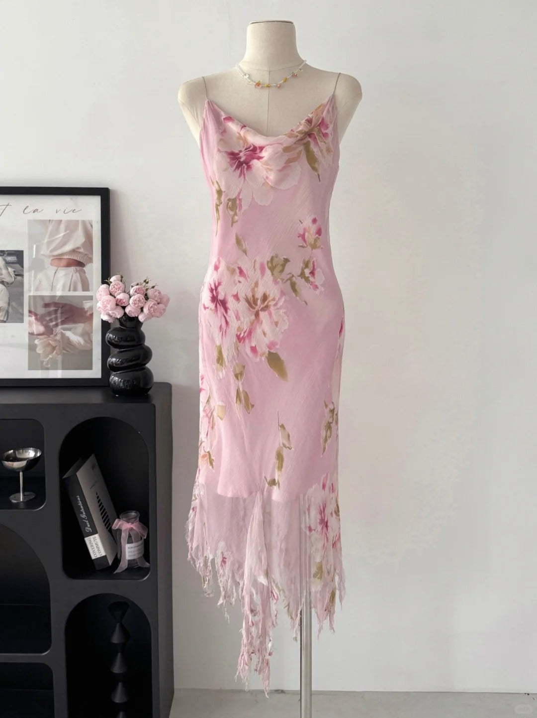 Beauty Woman Sommerkleid Spaghettiträger Asymmetrischer Saum Partykleider Urlaubskleid D2697