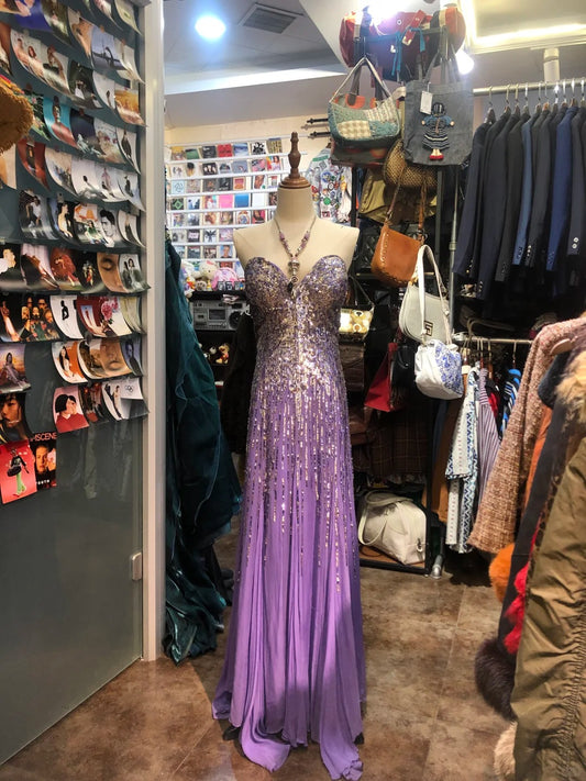 Robe de bal brillante à paillettes et décolleté en cœur, robe de gala, robe de soirée D2701