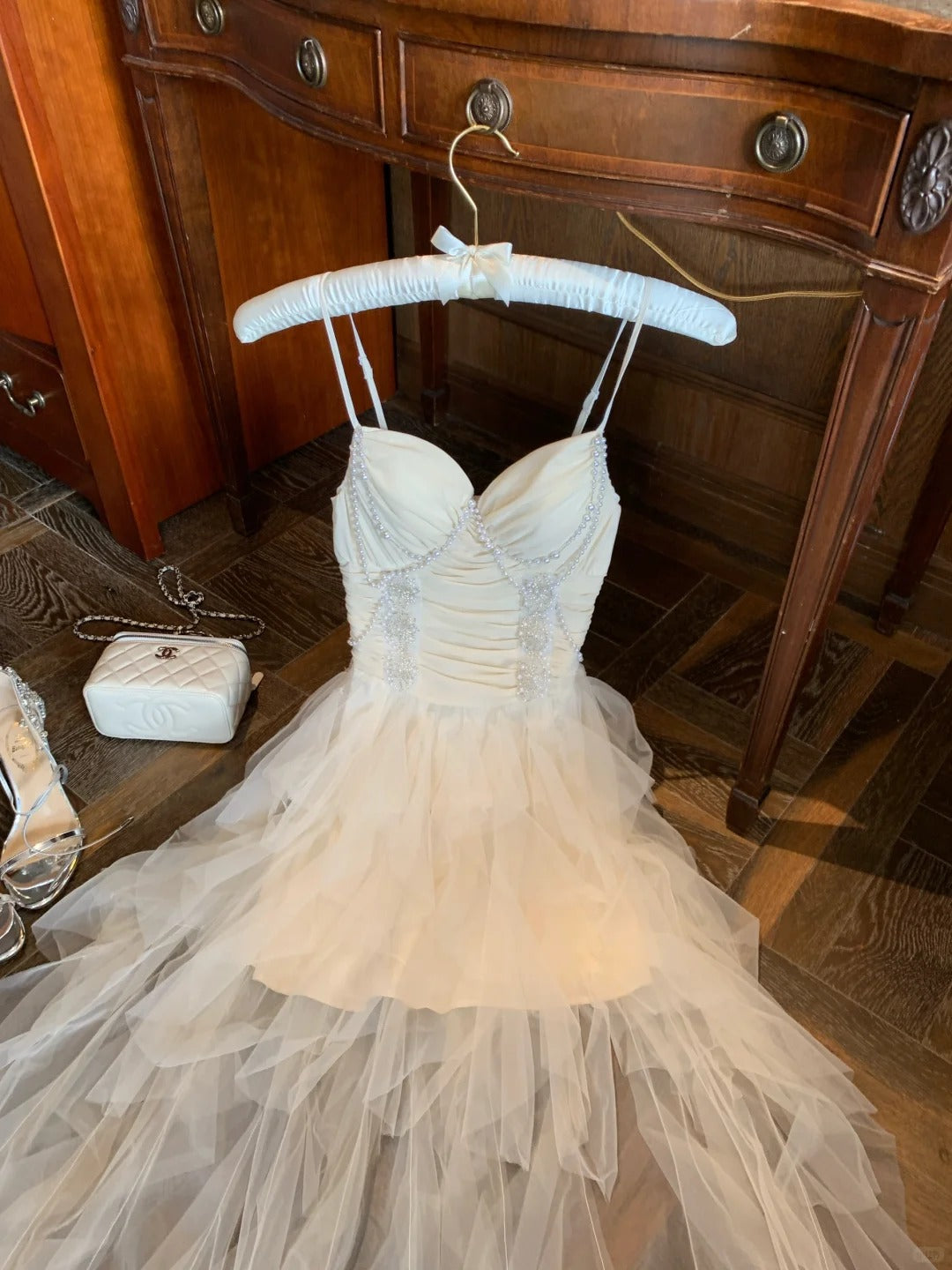 Pretty Prom Dress Spaghetti Straps Pleated Tulle Birthday Party Dress D2707