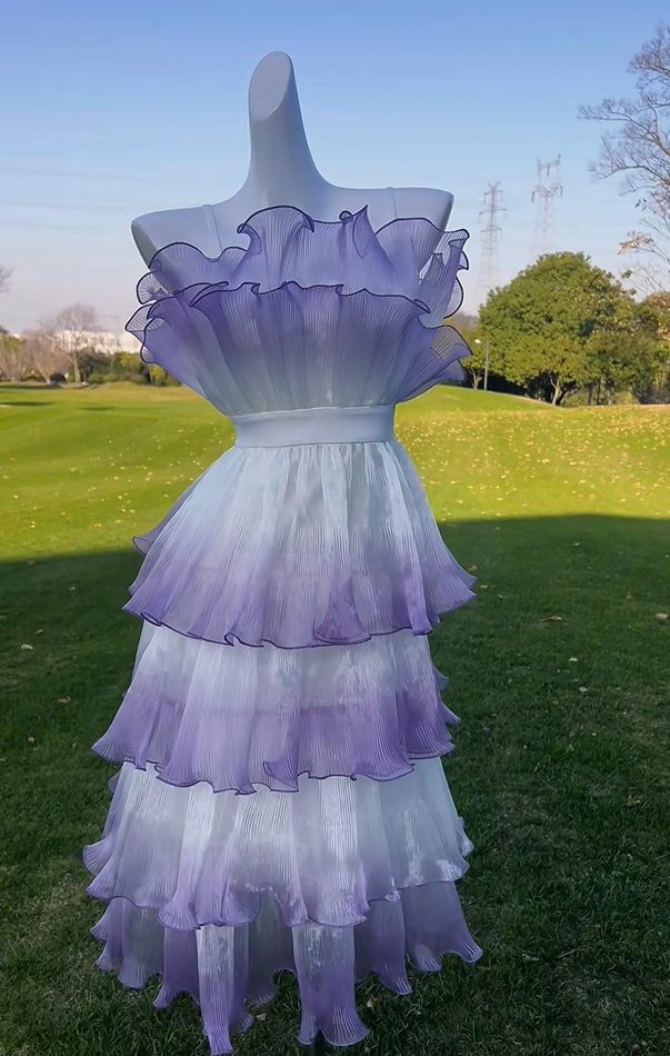 Stunning Prom Dress Strapless Ruffle Tiered Evening Dress Birthday Party Dress D2710