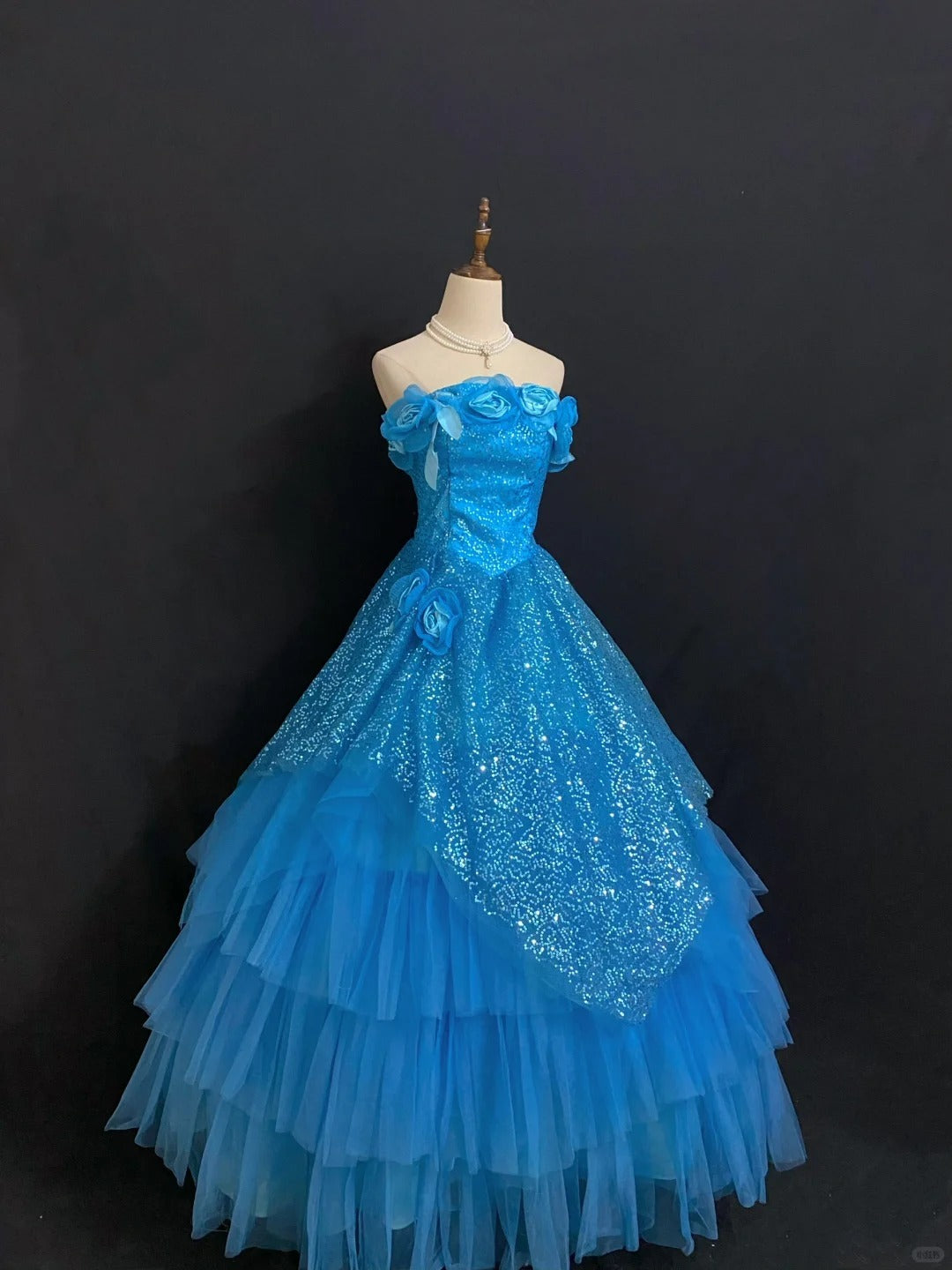 Shiny Prom Dress Strapless Flower Pleated Ball Gown Evening Dress 16th Dress D2718