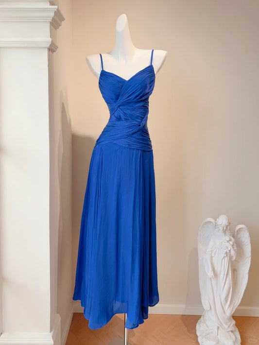 Jolie robe de bal à bretelles spaghetti et plissée, robe de soirée D2730