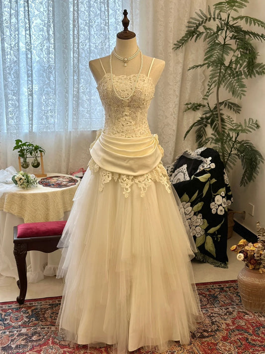 Robe de bal élégante en tulle plissé, coupe trapèze, bretelles spaghetti, robe de soirée D2737