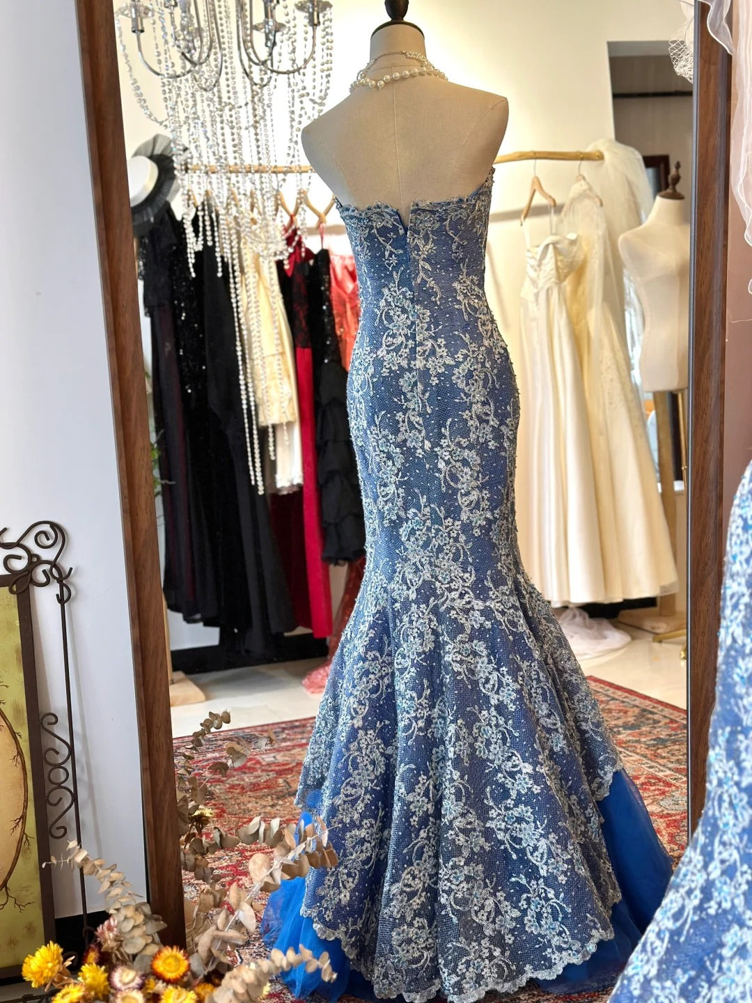 Elegant Prom Dress Strapless Lace Mermaid Evening Dress Gala Dress D2744