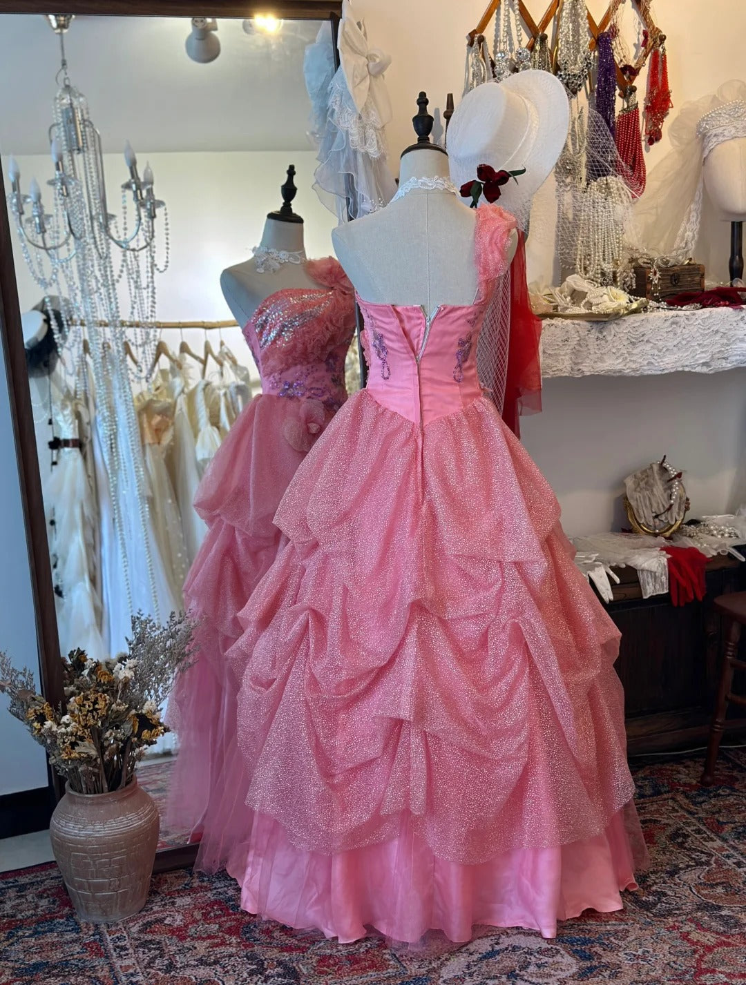 Shiny Prom Dress One Shoulder Pleated Evening Dress 16th Dress Prom Gown D2747