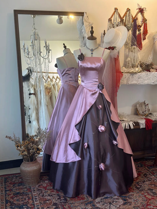 Robe de bal élégante à bretelles spaghetti et fleurs, robe de soirée, robe de bal, 16e anniversaire, D2748