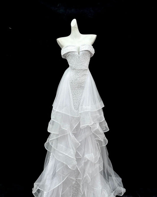 Superbe robe de bal trapèze à col en V et paillettes en tulle, robe de soirée de gala D2751