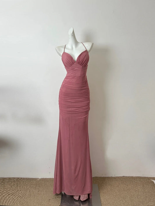 Schönheit Frauen Kleid Schatz Plissee Lange Urlaub Kleid Geburtstag Party Kleid D2754