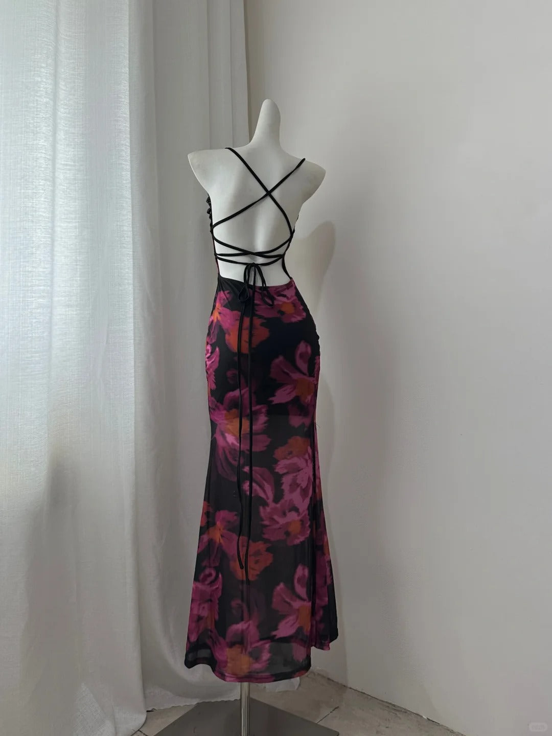 Elegant Women Dress Spaghetti Straps Print Vacation Dress Birthday Party Dress D2757