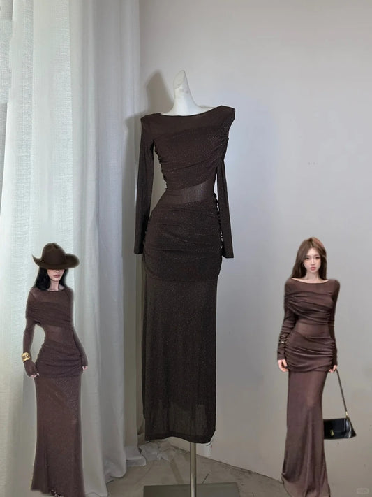 Robe de bal sexy à col ras du cou et plissée, robe de fête d'anniversaire, robe de gala D2758